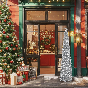 ต้นคริสต์มาสสีเงินสุดหรูพร้อมเครื่องประดับแผ่นดิสก์เงางาม เหมาะสำหรับตกแต่งในช่วงเทศกาลและงานเฉลิมฉลอง - Product Image 1