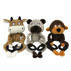 热宠物声音毛绒玩具三色橡胶圈毛绒猴子河马熊宠物玩具