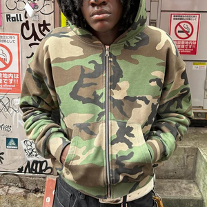 Custom Brand 600 GSM Baggy Double Zipper Stitch Sublimation Dtg Print Oversized Boxy Fit Embroidered Camouflage <strong>Camo</strong> <strong>Hoodies</strong> <strong>Men</strong> - Product Image 1