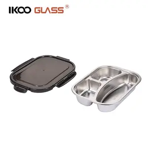 صينية طعام IKOO من الفولاذ المقاوم للصدأ 304 بغطاء محكم