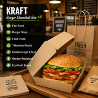 Boîte à hamburger en papier kraft avec couvercle rabattable, vente en gros, personnalisable avec logo, haute qualité, robuste, la plus vendue, pour plats à emporter