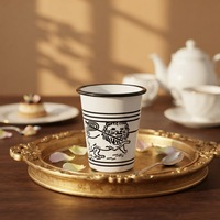Mug à café en céramique cylindrique avec bord en métal peint à la main, 750 ml, pour cadeau, maison, bureau