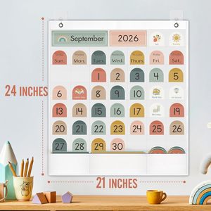 Tableau de calendrier mensuel pour salle de classe, 24x21 pouces, à suspendre au mur, design bohème, pour l'apprentissage des enfants et les fournitures pour enseignants - Product Image 2