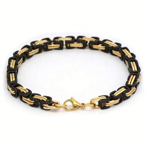 Collier chaîne mécanique à faible MOQ - Chaîne de roi viking en acier inoxydable noir et or + Bracelet byzantin, Bijoux de mode - Product Image 3