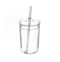 XMMSWDLA Glass Tumbler with Dome Lid for Frappes, Smoothies & Iced