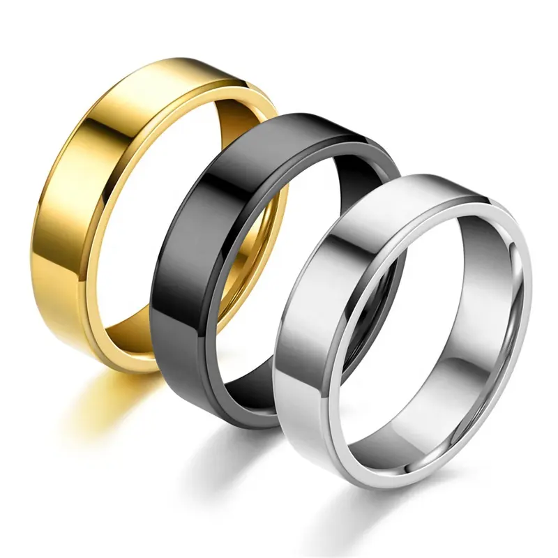 Anel de casamento de aço inoxidável, barato, moda simples, 6mm, branco, anel liso