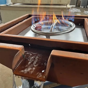 Gas Outdoor Firepit with Water Feature Low Smoke Square Corten Steel <b>Fire</b> <b>Pit</b> and Water Bowl for Swimming Pool - Product Image 4