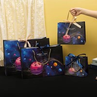 Sac cadeau transparent et imperméable, classique, à motif floral, avec logo personnalisé, papier couché laminé, design ciel étoilé, biodégradable