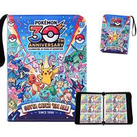 Vente en gros - Album de cartes Pokémon TCG pour le 30e anniversaire, en cuir PU, avec fermeture éclair, pour collectionneurs, 4 pochettes, 9 pochettes, rangement pour cartes à collectionner