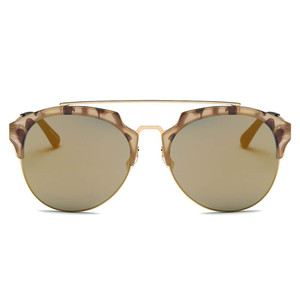 COROLLA Lunettes de soleil demi-cerclées à verres miroir et monture à cornes, forme ronde - Product Image 4