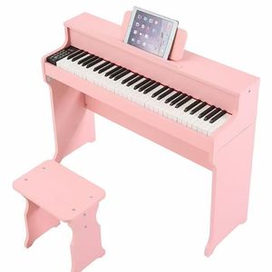 Clavier MIDI USB 61 touches avec fonction de velocity, piano électronique avec 128 sons différents et 80 morceaux de démonstration. Couleur : Rose. Comprend un tabouret. - Product Image 2