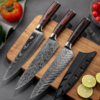Plastieken messenkoker, vlees- en groentesnijder, Pakkawood handvat, Damascus patroon, keukenmes, roestvrij staal, 12 inch koksmes