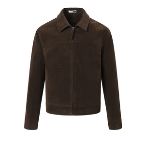 Mens Brown <b>Suede</b> <b>Jacket</b> Loose Fit Streetwear Zip Front Stand Collar Winter Casual Outerwear Custom Logo Supplier Wholesale - Product Image 2