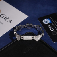 Bracelet cubain infini en argent S925 avec diamants en moissanite, forme de cœur baguette, bijoux de rappeur élégants et luxueux, style hip-hop, 2026