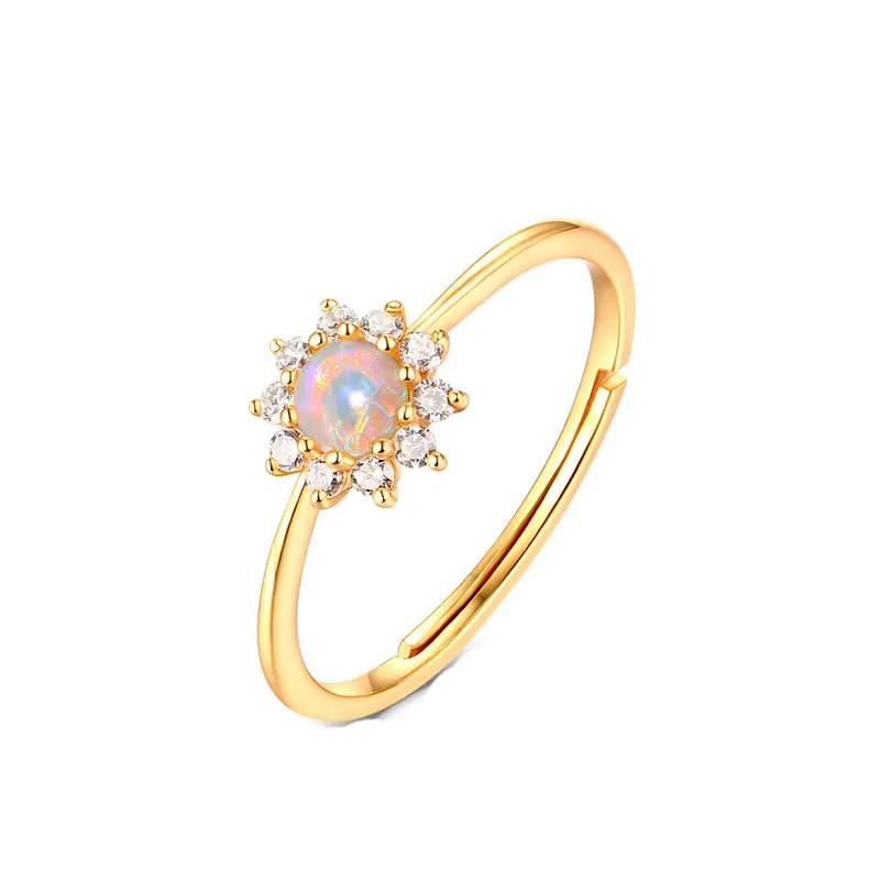 Moda flor do casamento bijoux ouro 925 prata esterlina anel de opala