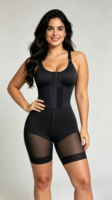 Body sculptant intégral pour femme en fibre de polyamide, respirant, avec rembourrage boutonné, maintien ferme, bretelles réglables, serre-taille et effet galbant fessier