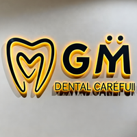 Pantalla de logotipo de la empresa, espejo dorado retroiluminado 3D, letras de canal iluminadas Led de acero inoxidable, letrero Led personalizado para dentista, letrero Led
