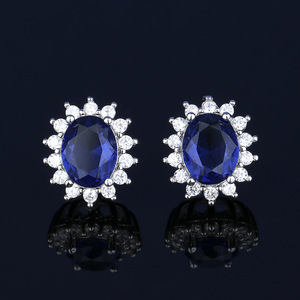 Ensemble de bijoux fins pour femmes, collier et boucles d'oreilles pendantes en saphir bleu <span class=keywords><strong>princesse</strong></span>, style <span class=keywords><strong>Princesse</strong></span> Diana <span class=keywords><strong>Kate</strong></span> Middleton, en or laminé - Product Image 5
