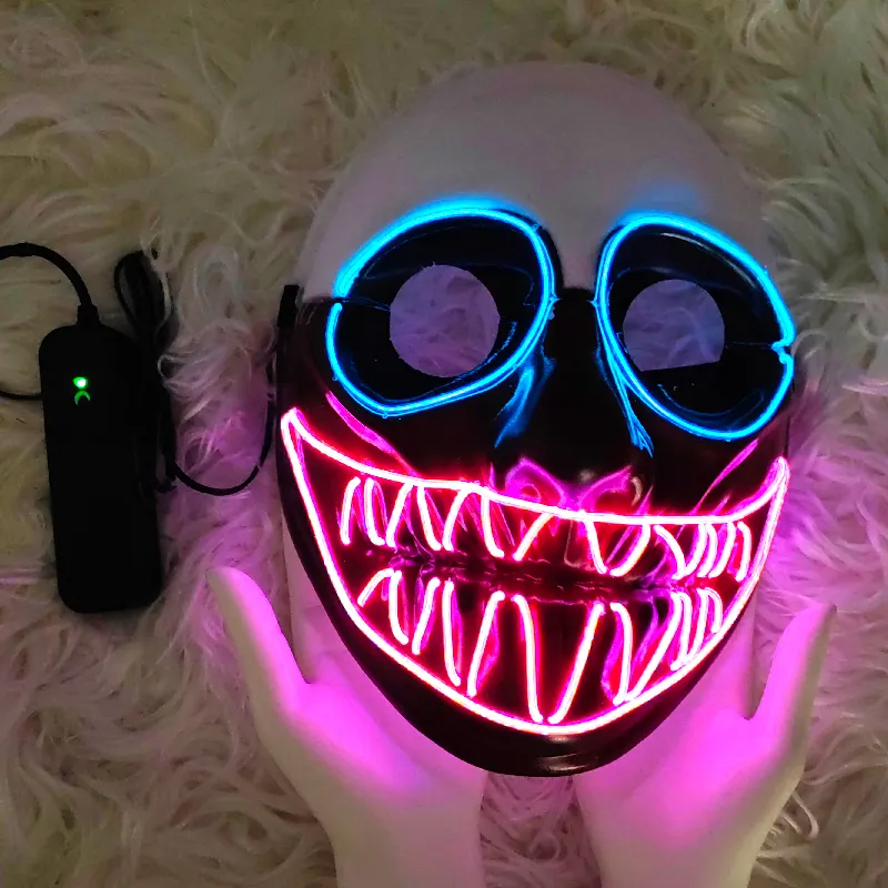 2022 नई फैशन ईएल एलईडी तार पूरा चेहरा चमक मुखौटा हेलोवीन मुखौटा बिजली मुखौटा खिलौने