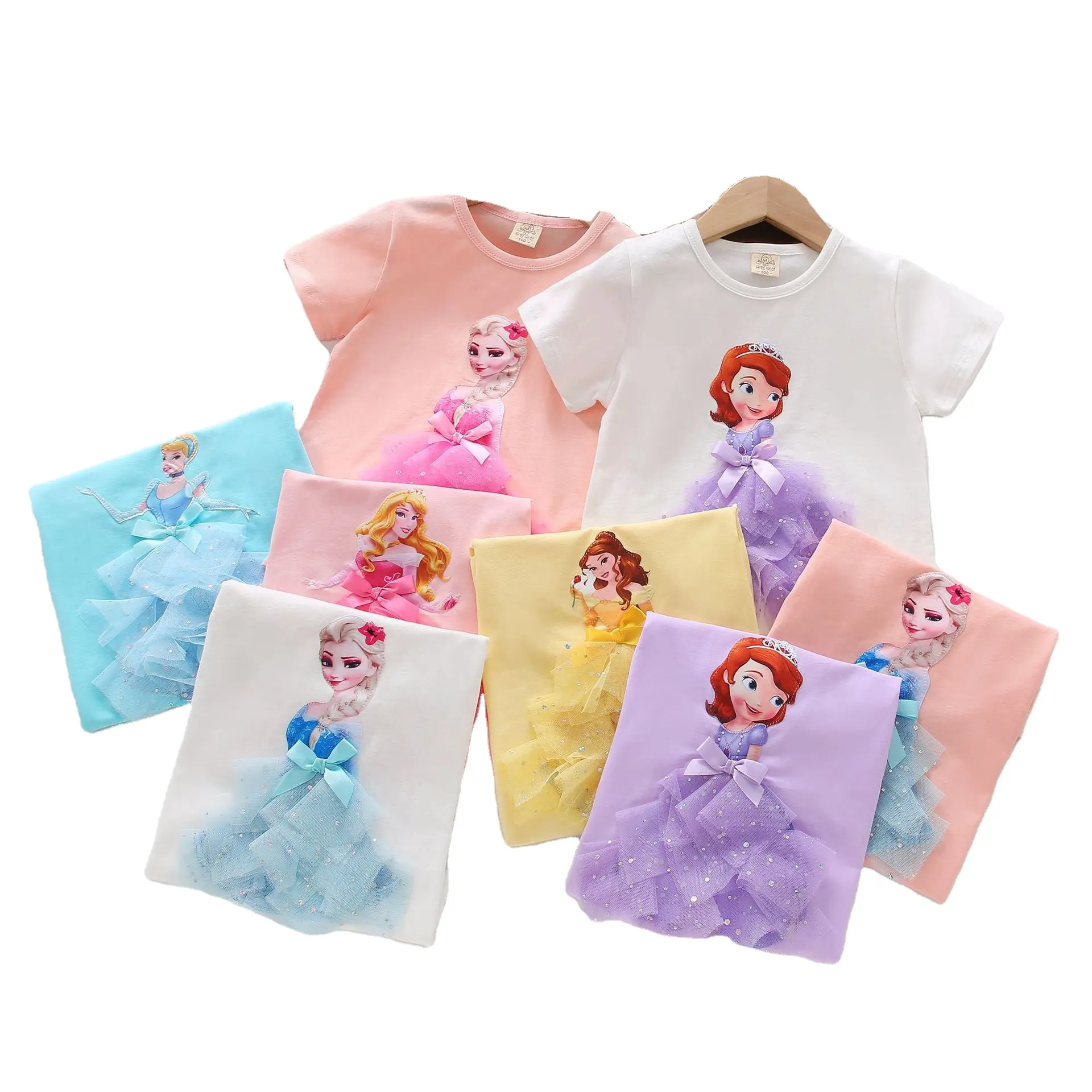 cartoon character summer 2-7 years baby t shirt cotton toddler girls' t-shirts with short sleeve