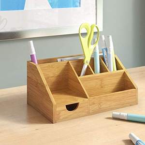 Wooden Stationery <strong>Organiser</strong> with Pen Holder Letter Rack Bamboo <strong>Desk</strong> <strong>Tidy</strong> <strong>Organiser</strong> for Desktop Storage - Product Image 2