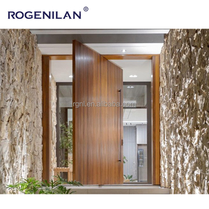 Sécurité <span class=keywords><strong>de</strong></span> la maison modernisée Portes principales en bois massif <span class=keywords><strong>Porte</strong></span> d'entrée pivotante en usine <span class=keywords><strong>de</strong></span> Foshan avec design en verre Autres portes - Product Image 2