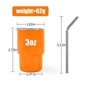 Vaso de chupito de 3 oz con logotipo personalizado, vaso de acero inoxidable de doble pared con aislamiento al vacío, mini copa de vino con tapa y pajita - Product Image 2