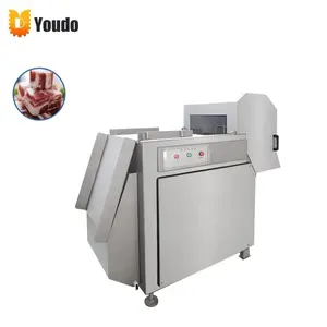 Automatic Pork Ribs Dicer Chicken And Bone Shredder Dicing Cutter Frozen Meat Cutting Cube Machine With Small Conveyor And Blade