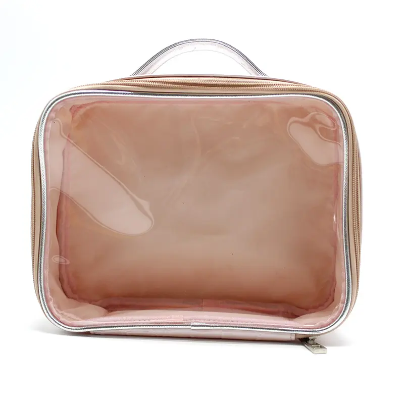 Personalized Pink Color Crocodile PU Leather Clear Cosmetic Bag Custom Luxury Transparent Makeup Bag
