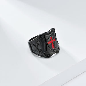 Shield Cross Titanium Steel <b>Ring</b> Men's Fashion Jewelry Black Silver Color Retro Punk Style - Product Image 4