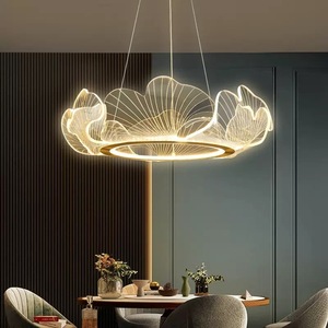Lustre créatif design en feuille <span class=keywords><strong>de</strong></span> <span class=keywords><strong>lotus</strong></span> doré pour salon et salle à manger avec fleurs suspension LED en acrylique pour villa et hôtel - Product Image 1