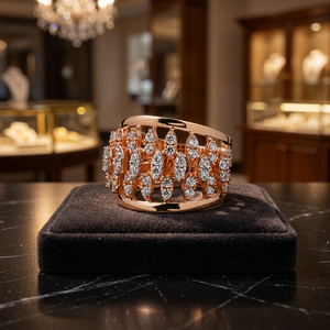 Rose Gold Cubic Zirconia Wide Band <b>Ring</b> Designer Sparkly Cluster <b>Statement</b> <b>Ring</b> For Women - Product Image 4
