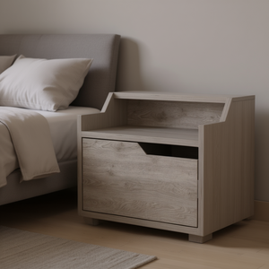 Comodino Moderno Grigio Chiaro Sospeso con Cassetto per Arredamento Camera da Letto - Product Image 2