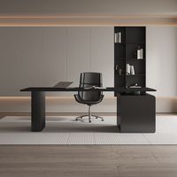 Bureau d'Ordinateur Italien Haut de Gamme Noir Minimaliste Rock Board Design Moderne Luxe Patron Accents Cuir Fer Acier pour Bureau à Domicile