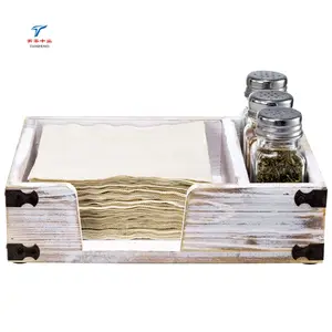 定制农舍立式盐胡椒储物罐木制餐巾架，用于餐桌餐厅