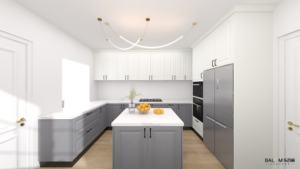 Cuisine en forme de L <span class=keywords><strong>avec</strong></span> îlot <span class=keywords><strong>central</strong></span>: armoires modernes, évier intégré, aménagement ouvert et utilisation de la lumière naturelle - Product Image 3