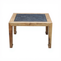Table carrée en bois antique chinoise avec plateau en marbre, table basse en bois recyclé