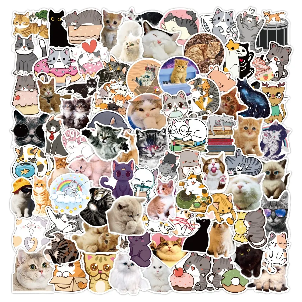 100pcs high quality wholesale new not repeat waterproof PVC cute cat graffiti sticker packs for luggage skateboard notebook cup