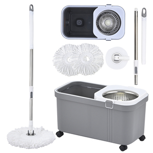 Système de serpillière magique rotative OKKiHOME en matériaux PP durables avec vidange inférieure et poignée de transport pour une manipulation et une élimination facile de l'eau - Product Image 1