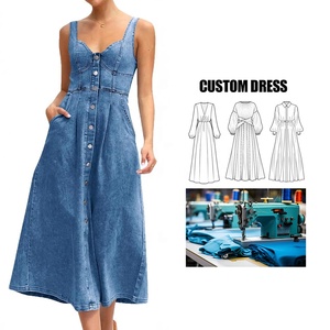 <span class=keywords><strong>Vestido</strong></span> <span class=keywords><strong>midi</strong></span> de mezclilla azul sin mangas con cuello en V, <span class=keywords><strong>tirantes</strong></span> y <span class=keywords><strong>botones</strong></span> de una hilera, corte en A, personalizable para marca - Product Image 1