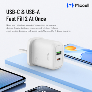 Cargadores de Teléfono GaN de 45W al por Mayor de Miccell, Adaptador de Carga Rápida USB-A Tipo-C, Estándar del Reino Unido, Cargador Móvil para iPhones y <span class=keywords><strong>Xiaomi</strong></span> - Product Image 4