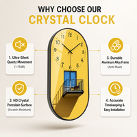 Jam Dinding Seni Dekoratif PVC HD Warna-warni dengan Desain Kuning dan Biru untuk Ruang Tamu