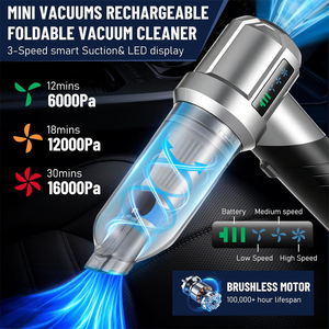 Souffleur d'air sans fil multifonction 16000Pa Puissance d'aspiration puissante <span class=keywords><strong>Aspirateur</strong></span> portable sans fil <span class=keywords><strong>à</strong></span> <span class=keywords><strong>main</strong></span> pour la maison et la voiture Matériel ABS - Product Image 4