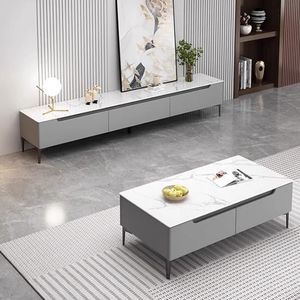 Ensemble table basse et meuble <span class=keywords><strong>TV</strong></span> moderne avec plateau en marbre et tiroirs <span class=keywords><strong>de</strong></span> rangement – Mobilier minimaliste pour salon, hôtel, appartement, bureau - Product Image 2