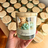 Bougies fantaisie personnalisées en verre à fond haut, motif ours en peluche mignon, avec plantes succulentes multicolores, idéales comme cadeau