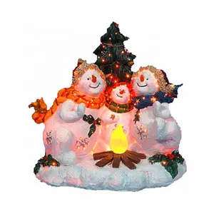 LED 광섬유 눈사람 수지 크리스마스 마을 메리 크리스마스 눈사람 가족 동상 수지 눈사람 크리스마스 장식