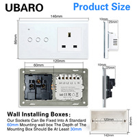 Interruptor de Pared Inteligente WiFi Estándar del Reino Unido Serie 146 y Enchufe Combinado con Panel de Vidrio Templado Compatible con Alexa y Google Assistant