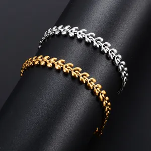 สร้อยข้อมือสแตนเลสสำหรับผู้หญิง ลายข้าวสาลี พร้อมสายต่อขยาย ชุบทอง สร้อยข้อเท้า เครื่องประดับสำหรับสุภาพสตรี - Product Image 3