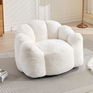 Fauteuil de sol contemporain en tissu imitation peau de mouton, type pouf, gain de place, emballage carton sous vide - Product Image 1