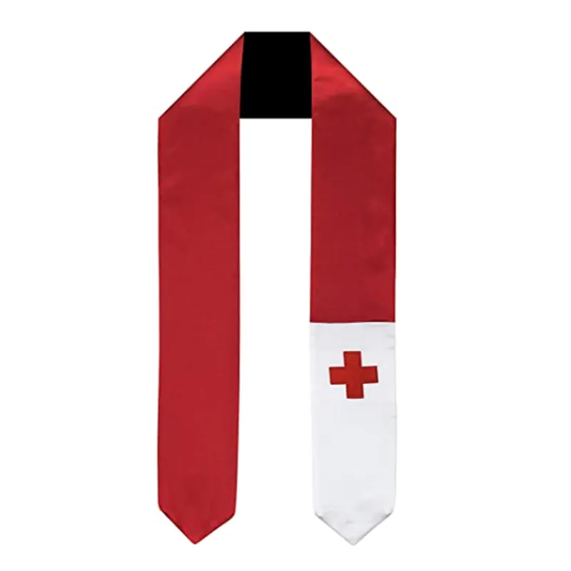 Tonga-Flagge Großhandel einfarbige Satin-Absolutionsstole Fabrik individueller Stil LOGO-Druck Absolvementsstole/Schellen